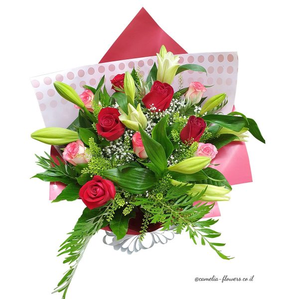 Букет из красных роз и лилий - букет цветов, доставка цветов