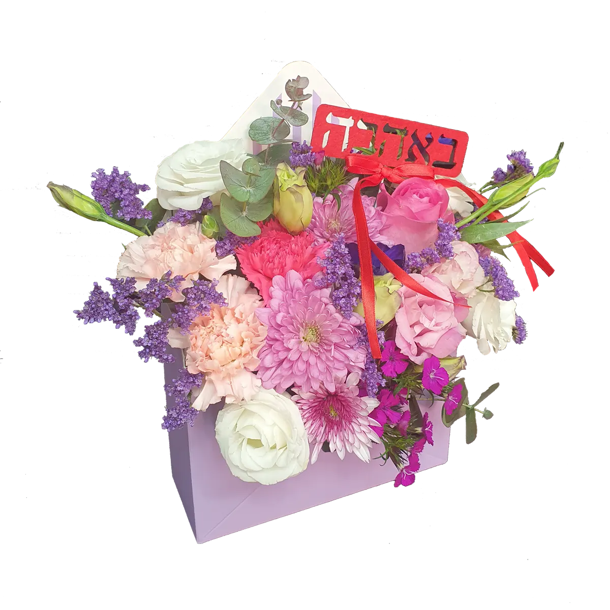 Доставка цветочной композиции в конверте на День Валентина.